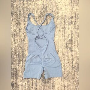 Blue backless butt scrunch athletic jumpsuit